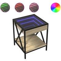Berkfield Home Bedside Table with Infinity LED Sonoma Oak 40x40x49 cm in Natural | Size: 40 x 40 x 49 cm