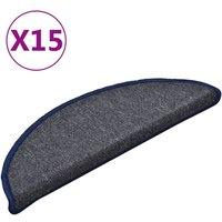 Berkfield Home Carpet Stair Treads 15 pcs Dark Grey & Blue 56x17x3 cm | Size: Medium
