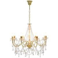 Berkfield Home Chandelier with Beads Golden 8 x E14 Bulbs in Gold