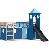 Berkfield Home Bunk Bed Frame with Slide & Curtains Blue 90x190 cm Single