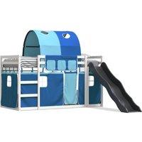 Berkfield Home Bunk Bed without Mattress with Slide & Curtains Blue 90x200 cm