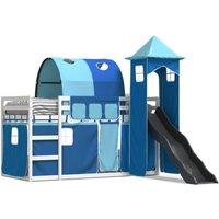 Berkfield Home Bunk Bed without Mattress with Slide & Curtains Blue 90x200 cm
