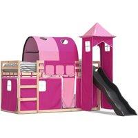 Berkfield Home Bunk Bed Frame with Slide & Curtains Pink 90x190 cm Single