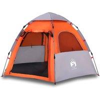 Berkfield Home Camping Tent Cabin 4-Person Grey & Orange Quick Release