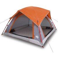 Berkfield Home Camping Tent Cabin 4-Person Grey & Orange Waterproof
