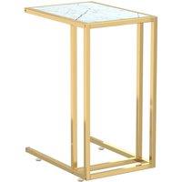 Berkfield Home Computer Side Table White Marble 50x35x65 cm Tempered Glass | Size: 50 x 35 x 65 cm