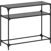Berkfield Home Console Table with Black Glass Top98x35x81 cm Steel | Size: 98 x 35 x 81 cm