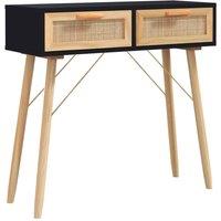 Berkfield Home Console Table Black 80x30x75 cm Solid Wood Pine&Natural Rattan | Size: 80 x 30 x 75 cm