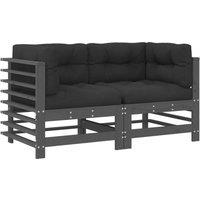 Berkfield Home Corner Sofas with Cushions 2 pcs Grey Solid Wood Pine