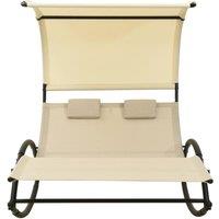 Berkfield Home Double Sun Lounger with Canopy Textilene Cream in Beige