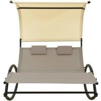 Berkfield Home Double Sun Lounger with Canopy Textilene Taupe & Cream in Beige