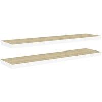 Berkfield Home Floating Wall Shelves 2 pcs Oak & White 90x23.5x3.8 cm MDF in Natural