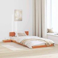 Berkfield Home Floor Bed Frame with Bedside Tables Wax Brown 80x200cm Solid Wood | Size: 80x200 cm
