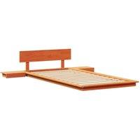 Berkfield Home Floor Bed Frame with Bedside Tables Wax Brown 90x190cm Solid Wood | Size: 90x190 cm