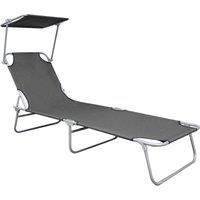 Berkfield Home Folding Sun Lounger with Canopy Grey Aluminium