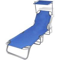 Berkfield Home Folding Sun Lounger with Canopy Steel & Fabric Blue