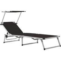 Berkfield Home Folding Sun Loungers with Roof 2 pcs Aluminium&Textilene Black