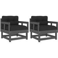 Berkfield Home Garden Chairs with Cushions 2 pcs Grey Solid Wood Pine
