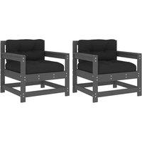 Berkfield Home Garden Chairs with Cushions 2 pcs Grey Solid Wood Pine