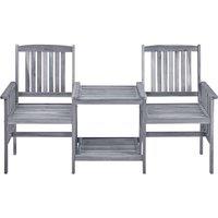 Berkfield Home Garden Chairs with Tea Table 159x61x92 cm Solid Acacia Wood in Grey | Size: 159 x 61 x 92 cm