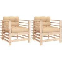 Berkfield Home Garden Chairs with Cushions 2 pcs Solid Wood Pine in Light Tan