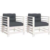 Berkfield Home Garden Chairs with Cushions 2 pcs White Solid Wood Pine