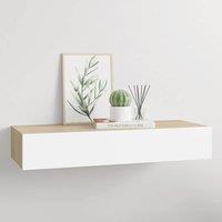 Berkfield Home Wall-mounted Drawer Shelf Oak & White 60x23.5x10cm MDF in Natural | Size: 60x23.5x10 cm