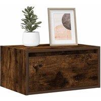 Berkfield Home Wall-mounted Bedside Cabinet with LED Lights Smoked Oak in Brown