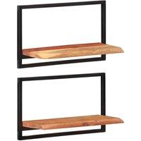 Berkfield Home Wall Shelves 2 pcs 60x25x35 cm Solid Wood Acacia & Steel in Brown | Size: 60 x 25 x 35 cm