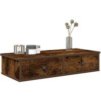 Berkfield Home Wall Shelf with Drawers Smoked Oak 80x31x17 cm Engineered Wood in Brown | Size: 80 x 31 x 17 cm