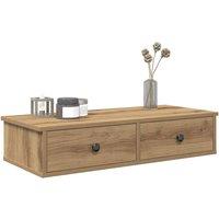 Berkfield Home Wall Shelf with Drawers Artisian Oak 80x31x17 cm Engineered Wood in Brown | Size: 80 x 31 x 17 cm