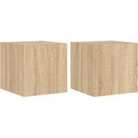 Berkfield Home TV Wall Cabinets with LED Lights 2 pcs Sonoma Oak 30.5x35x30 cm in Light Tan