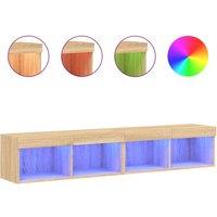 Berkfield Home TV Cabinets with LED Lights 2 pcs Sonoma Oak 80x30x30 cm in Light Brown | Size: 80 x 30 x 30 cm