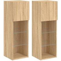 Berkfield Home TV Cabinets with LED Lights 2 pcs Sonoma Oak 30.5x30x90 cm in Light Brown