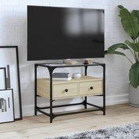 Berkfield Home TV Cabinet with Glass Top Sonoma Oak 60x35x51 cm Engineered Wood in Natural | Size: 60 x 35 x 51 cm