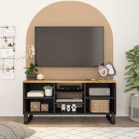 Berkfield Home TV Cabinet 100x33x46 cm Solid Wood Mango&Engineered Wood in Black | Size: 100 x 33 x 46 cm