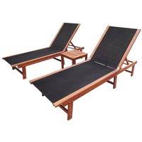 Berkfield Home Sun Loungers 2 pcs with Table Solid Acacia Wood & Textilene in Brown