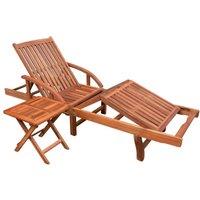 Berkfield Home Sun Lounger with Table Solid Acacia Wood in Brown