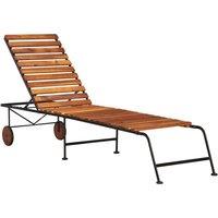 Berkfield Home Sun Lounger with Steel Legs Solid Acacia Wood in Brown