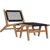 Berkfield Home Sun Lounger with Footrest Solid Teak Wood & Rope in Brown