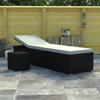 Berkfield Home Sun Lounger with Cushion & Tea Table Poly Rattan Black