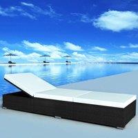 Berkfield Home Sun Lounger with Cream White Cushion Poly Rattan Black