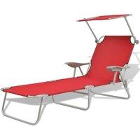 Berkfield Home Sun Lounger with Canopy Steel Red