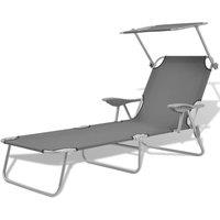 Berkfield Home Sun Lounger with Canopy Steel Grey