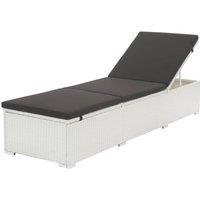 Berkfield Home Sun Lounger with Black Cushion Poly Rattan White