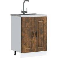 Berkfield Home Sink Base Cabinet Kalmar Smoked Oak 60x46x81.5 cm Engineered Wood in Brown