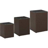 Berkfield Home Side Tables 3 pcs with Glass Top Brown Poly Rattan