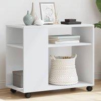 Berkfield Home Side Table with Wheels White 70x35x60 cm Engineered Wood | Size: 70 x 35 x 60 cm
