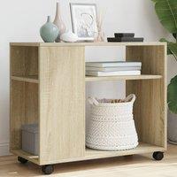 Berkfield Home Side Table with Wheels Sonoma Oak 70x35x60 cm Engineered Wood in Light Tan | Size: 70 x 35 x 60 cm
