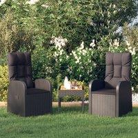 Berkfield Home Reclining Garden Chairs with Cushions 2 pcs Black Poly Rattan